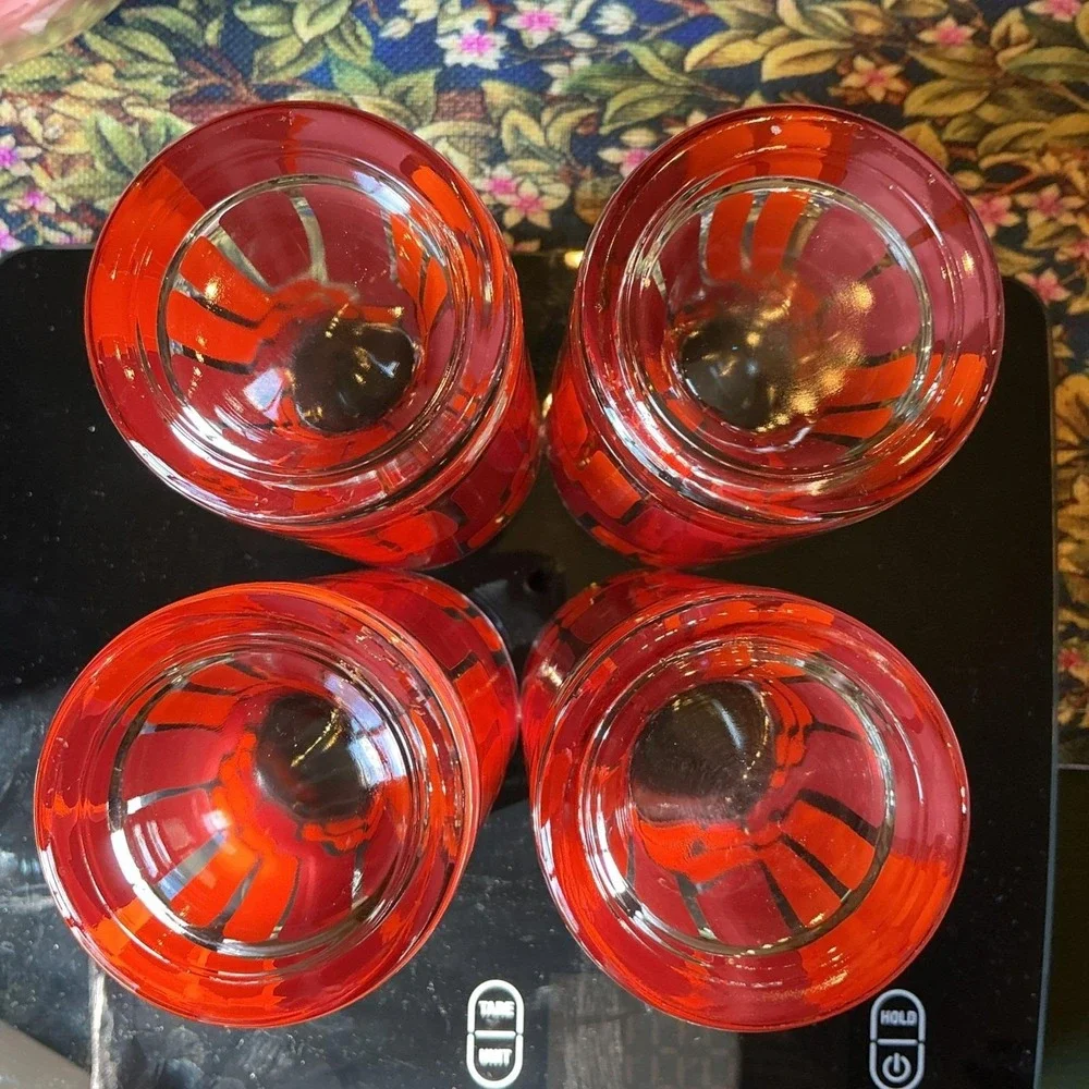 MCM‎ Atomic Set Of Four Geometric Design Glasses Gold Rimmed 60s